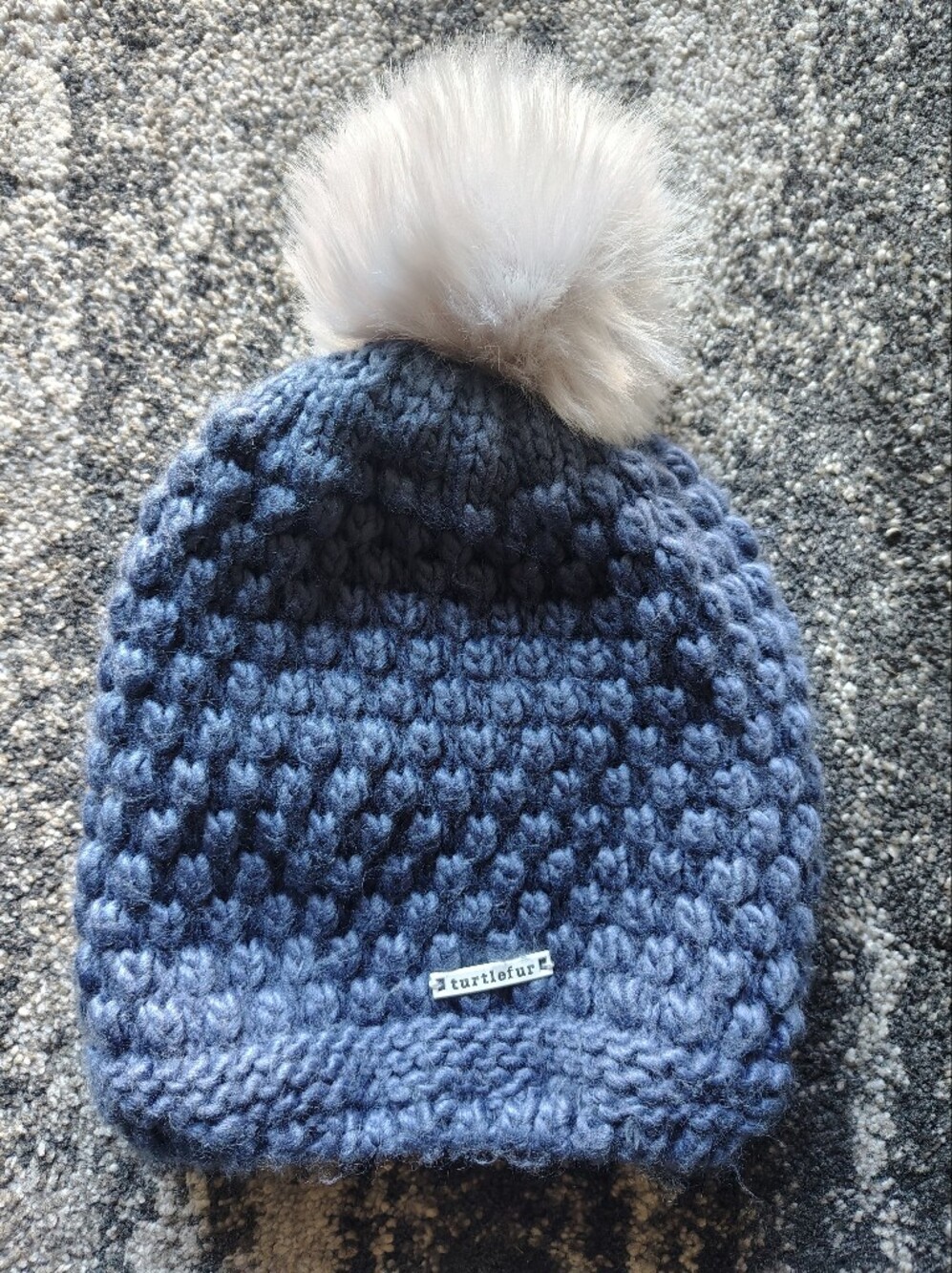 Turtle Fur Lined Beanie Hat With Pom Pom Deep blue